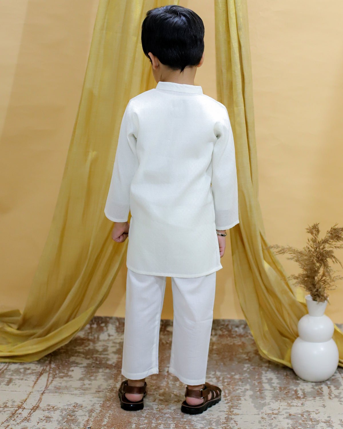 Rang De Sibling White Cotton Ethnic Kurta Pajama Twinning Combo Set