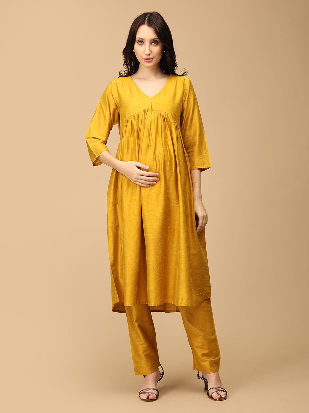  Rang-e-Kesar Maternity and Nursing Silk Kurta Set Yellow