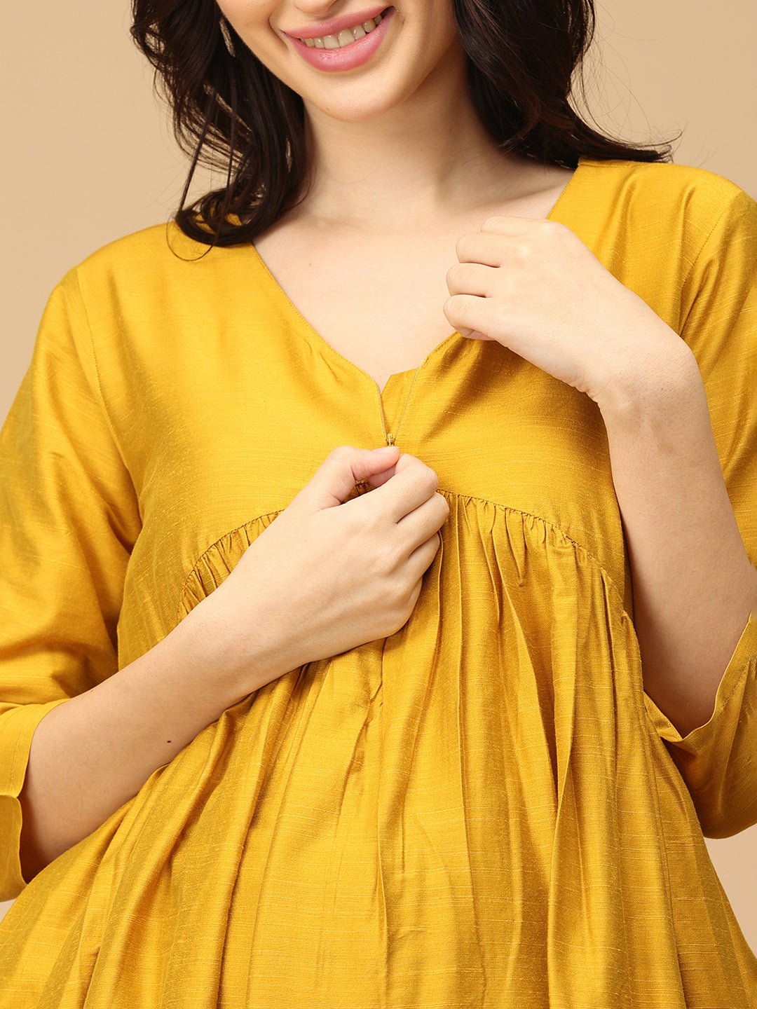  Rang-e-Kesar Maternity and Nursing Silk Kurta Set Yellow