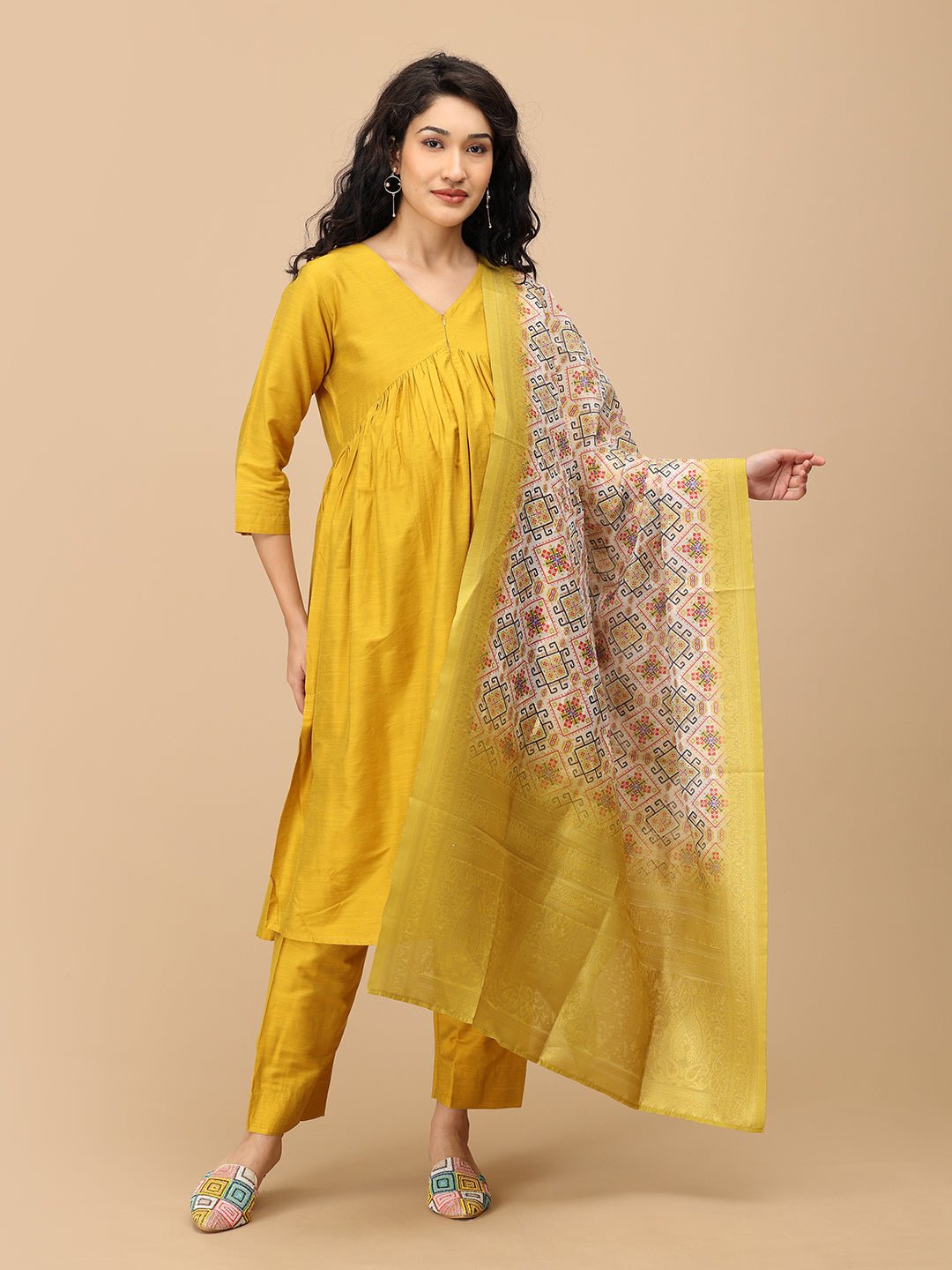  Rang-e-Kesar Maternity and Nursing Silk Kurta Set Yellow