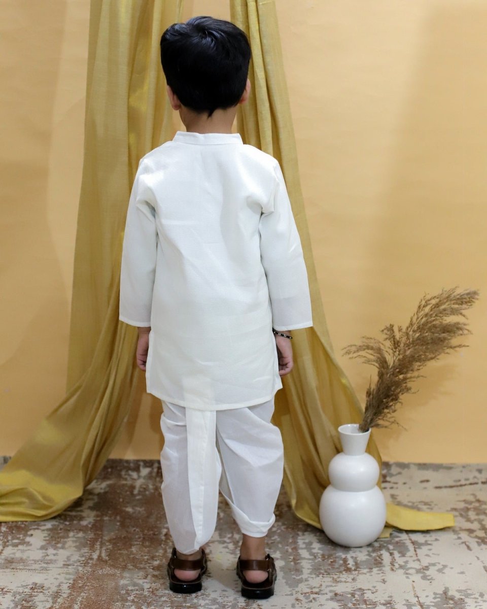 Ivory Cotton Sibling Ethnic Set With Dhoti Kurta And Alia Cut Pajama