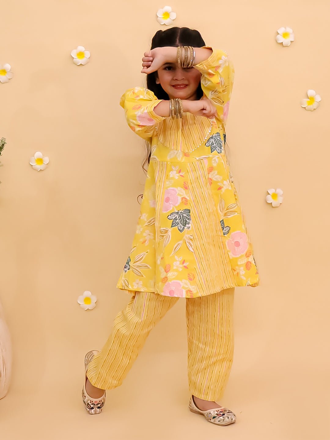 Ray of Style Floral Print Girls Anarkali Kurta Set