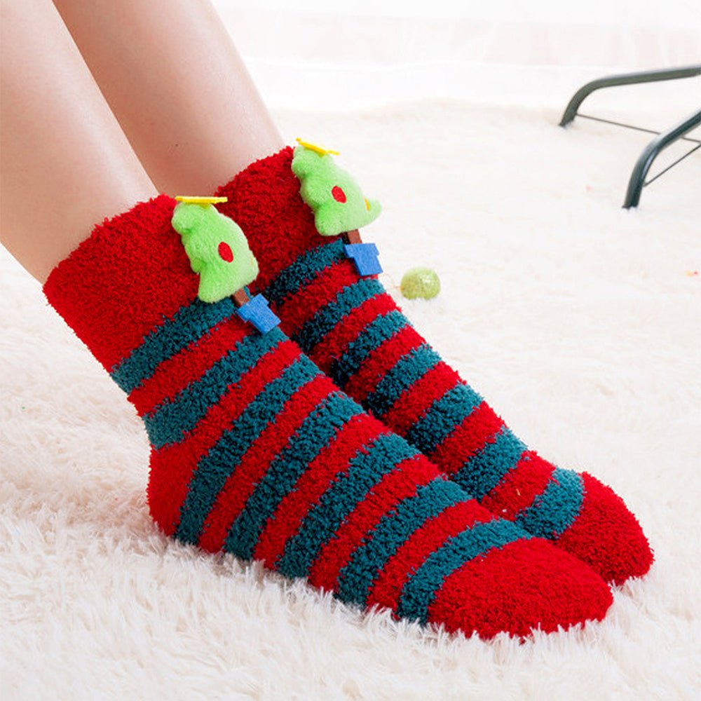 Little Surprise Box Red Green Stripes Xmas Tree Theme Woolen Christmas Socks For Kids