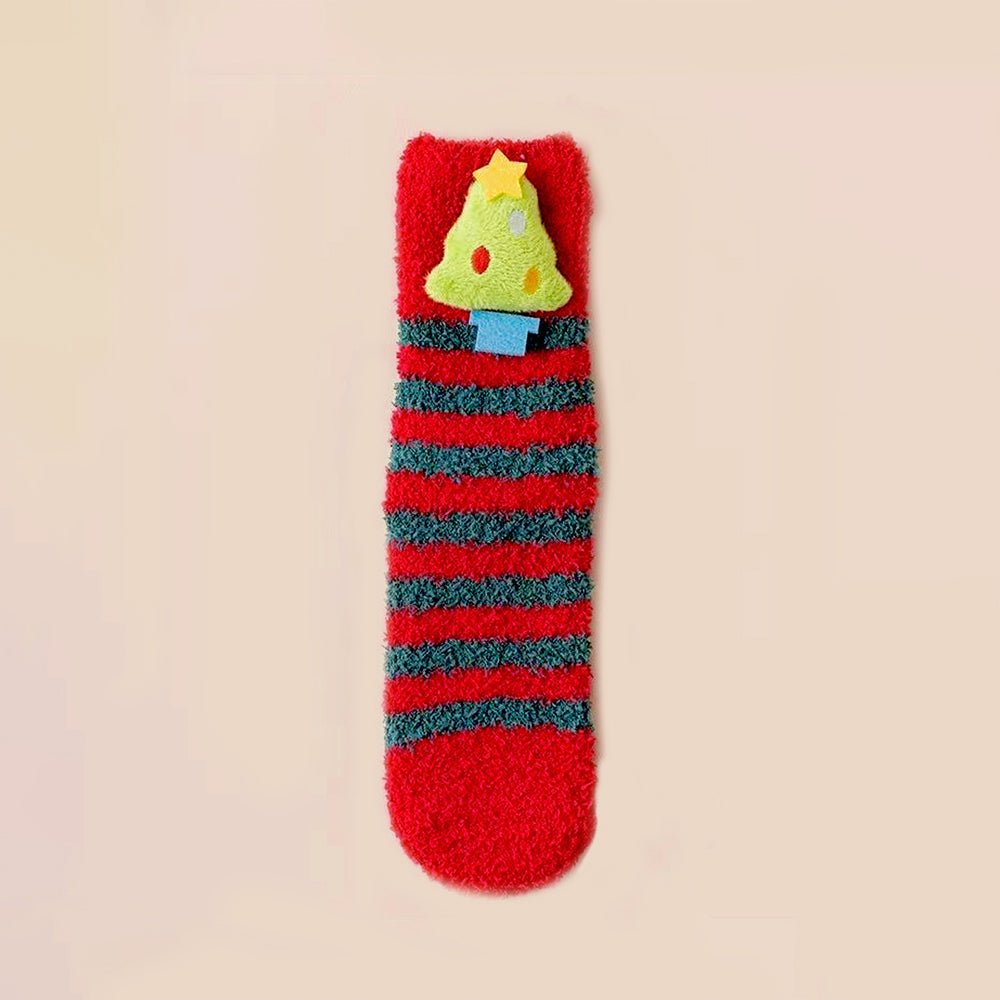 Little Surprise Box Red Green Stripes Xmas Tree Theme Woolen Christmas Socks For Kids