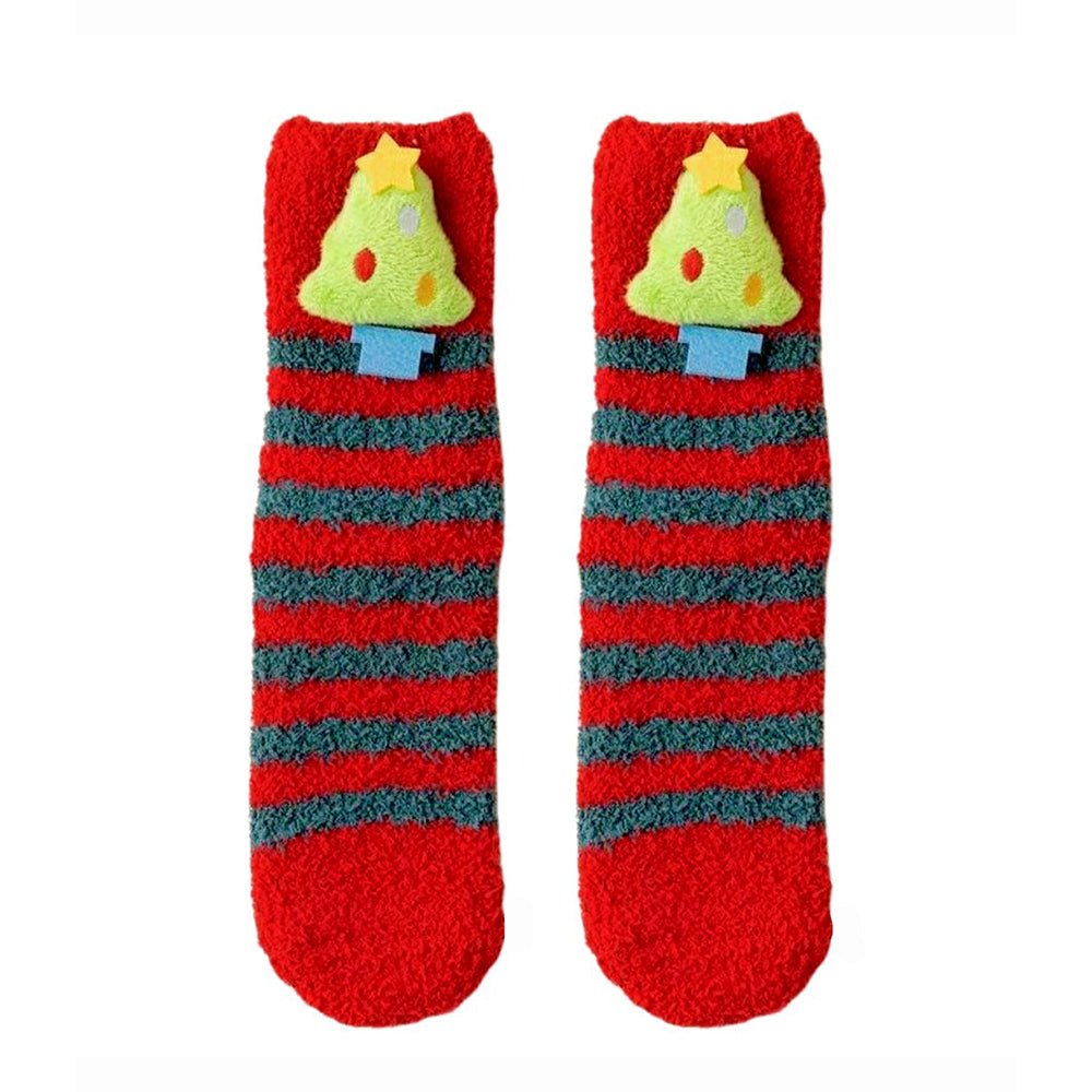 Little Surprise Box Red Green Stripes Xmas Tree Theme Woolen Christmas Socks For Kids