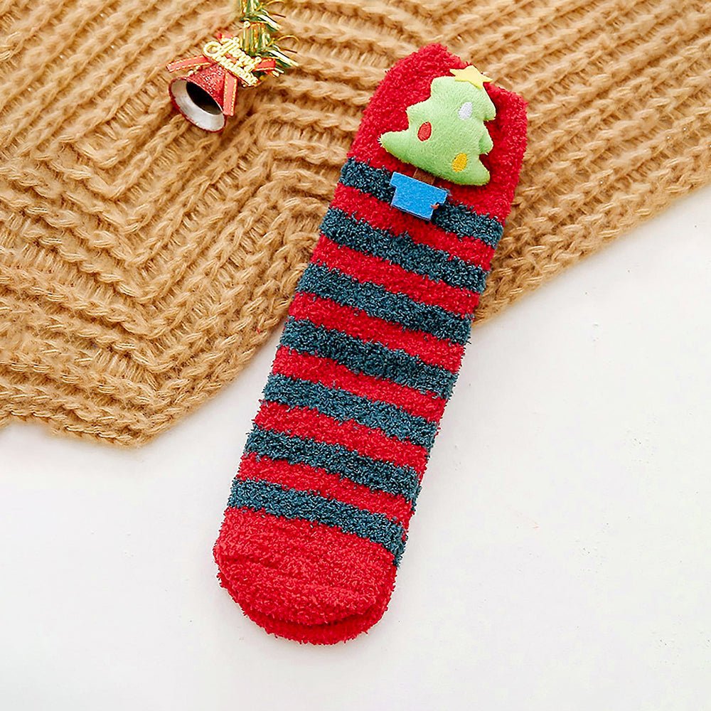 Little Surprise Box Red Green Stripes Xmas Tree Theme Woolen Christmas Socks For Kids