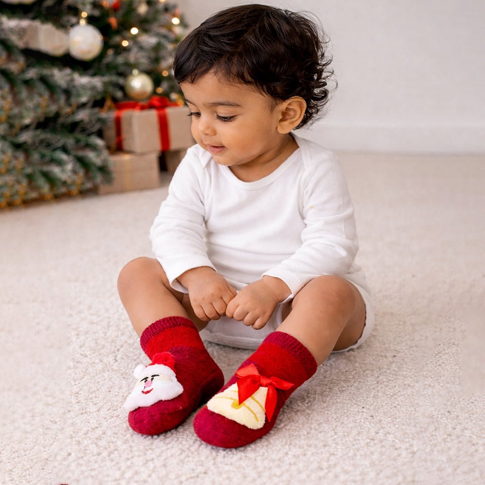 Little Surprise Box Red Santa Bell Christmas Themed Socks