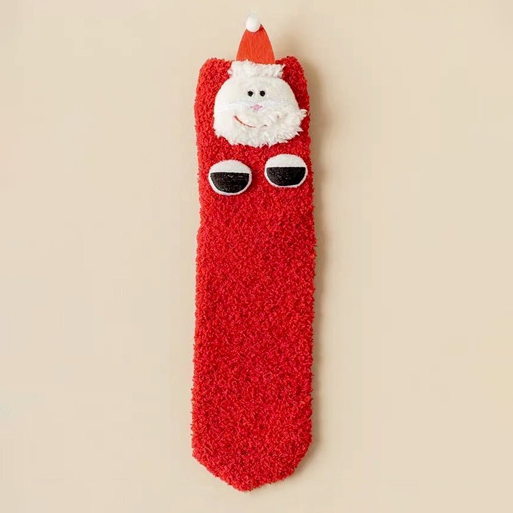 Little Surprise Box Red Santa Eyes Xmas Tree Theme Woolen Christmas Socks For Kids