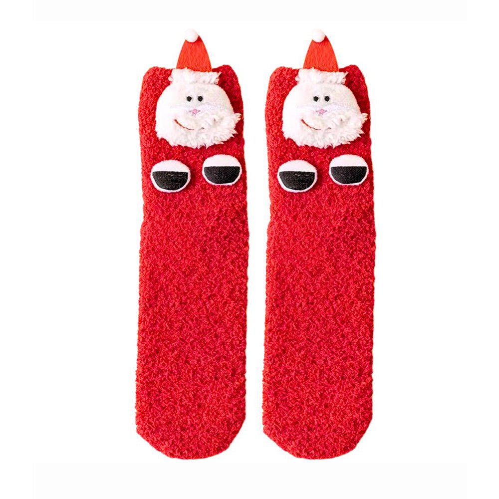Little Surprise Box Red Santa Eyes Xmas Tree Theme Woolen Christmas Socks For Kids