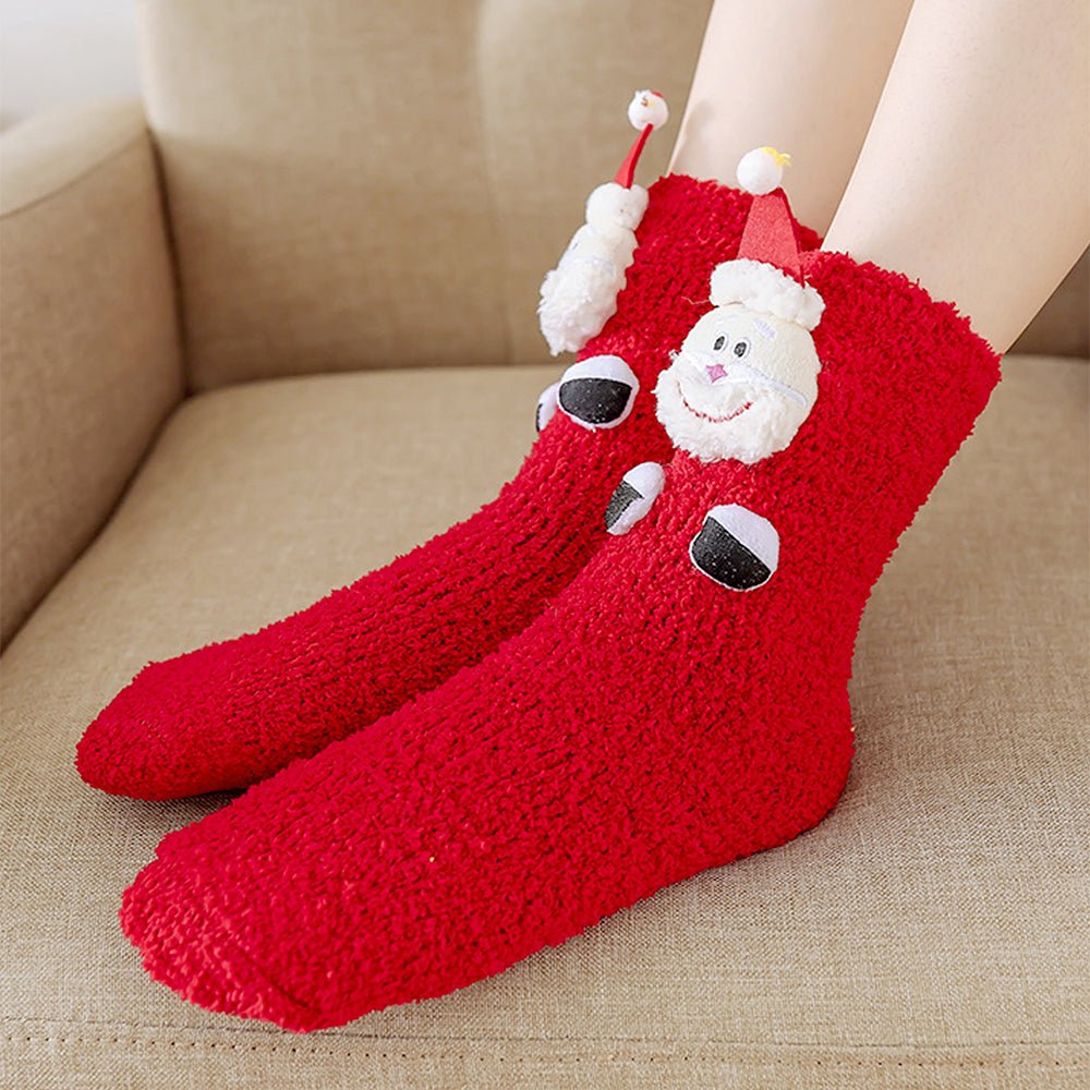 Little Surprise Box Red Santa Eyes Xmas Tree Theme Woolen Christmas Socks For Kids