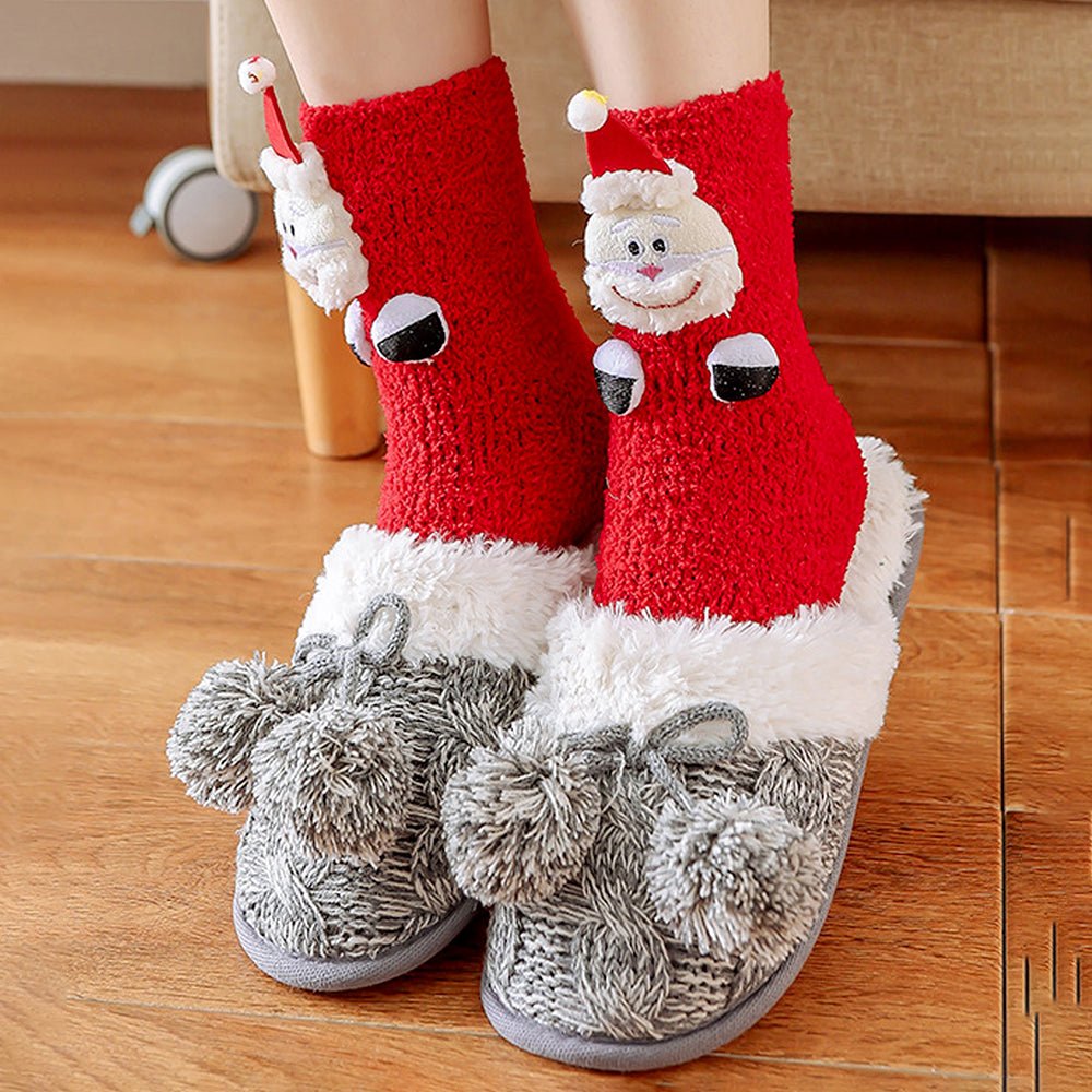 Little Surprise Box Red Santa Eyes Xmas Tree Theme Woolen Christmas Socks For Kids