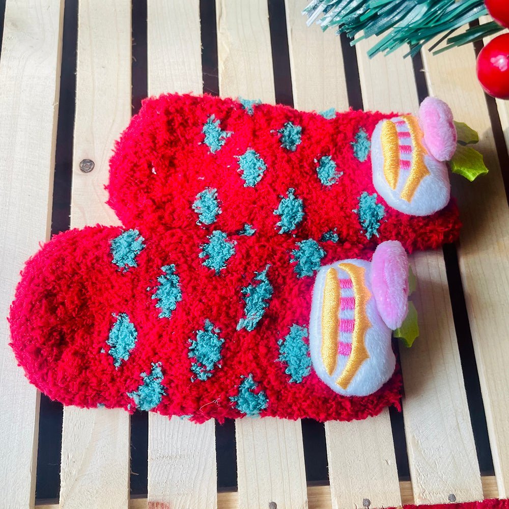 Little Surprise Box Red Xmas Cake Woolen Christmas Socks For Infants