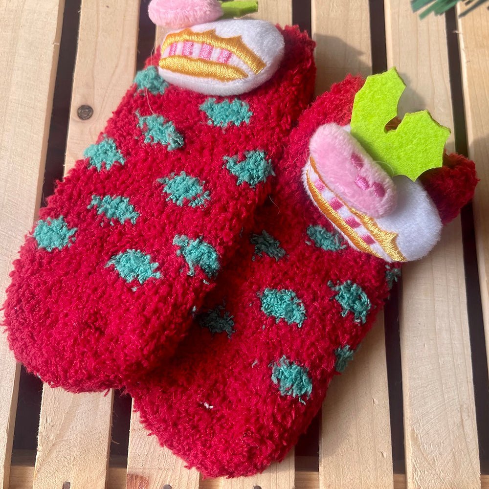 Little Surprise Box Red Xmas Cake Woolen Christmas Socks For Infants