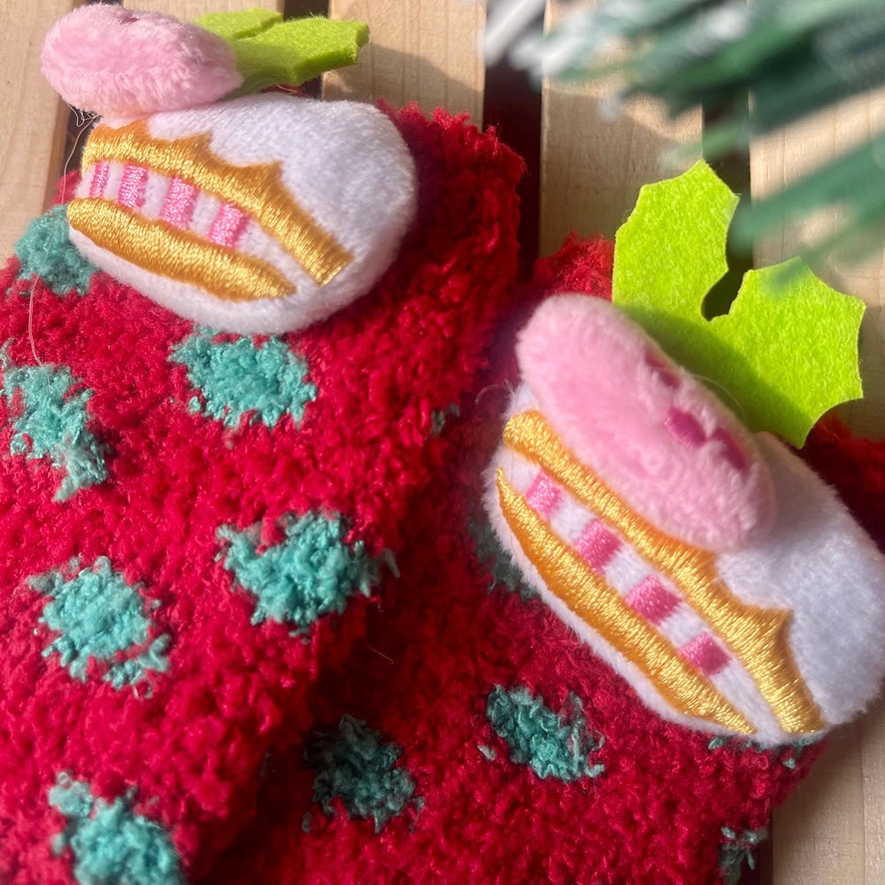 Little Surprise Box Red Xmas Cake Woolen Christmas Socks For Infants