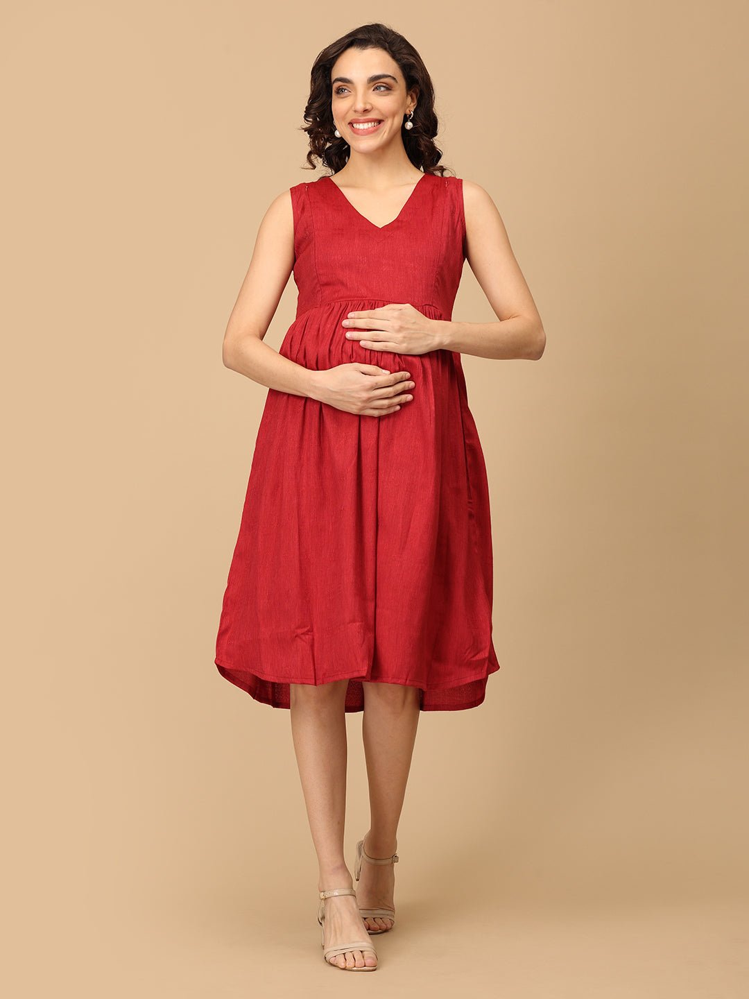  Red-y to Rule Maternity and Nursing Shacket Dress Multi