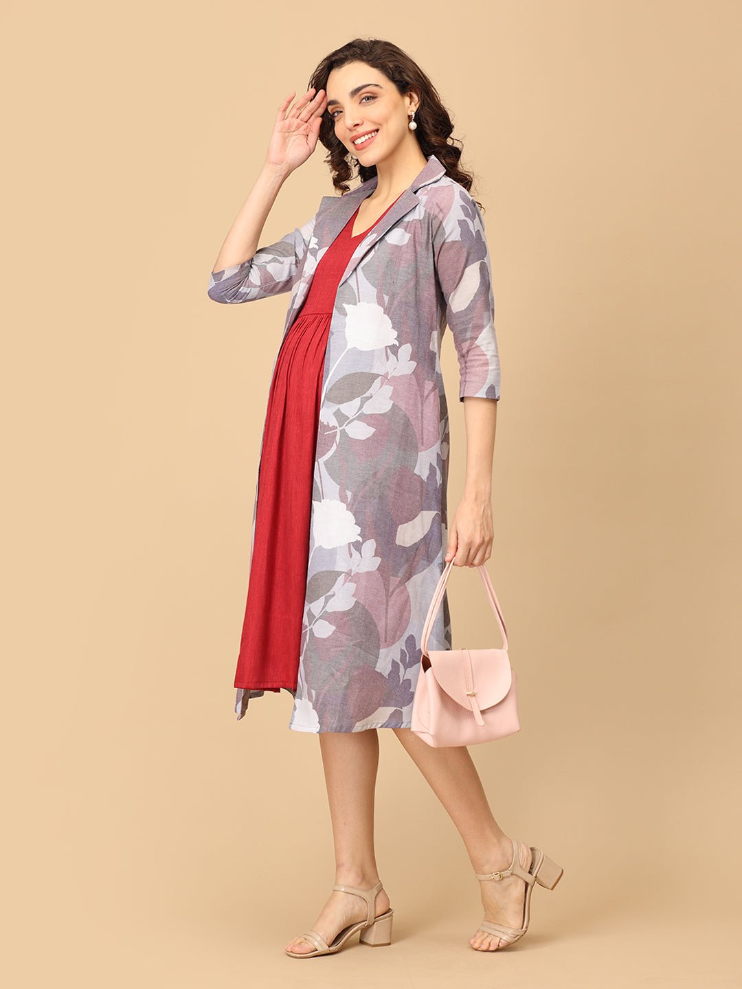  Red-y to Rule Maternity and Nursing Shacket Dress Multi