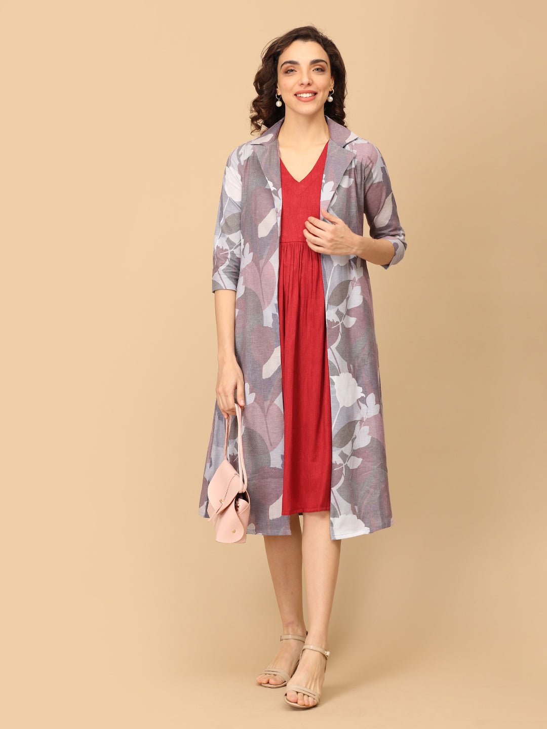  Red-y to Rule Maternity and Nursing Shacket Dress Multi