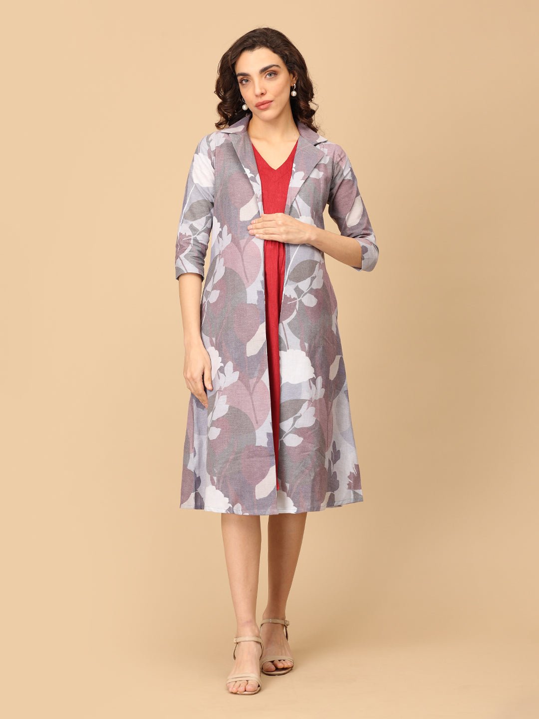  Red-y to Rule Maternity and Nursing Shacket Dress Multi
