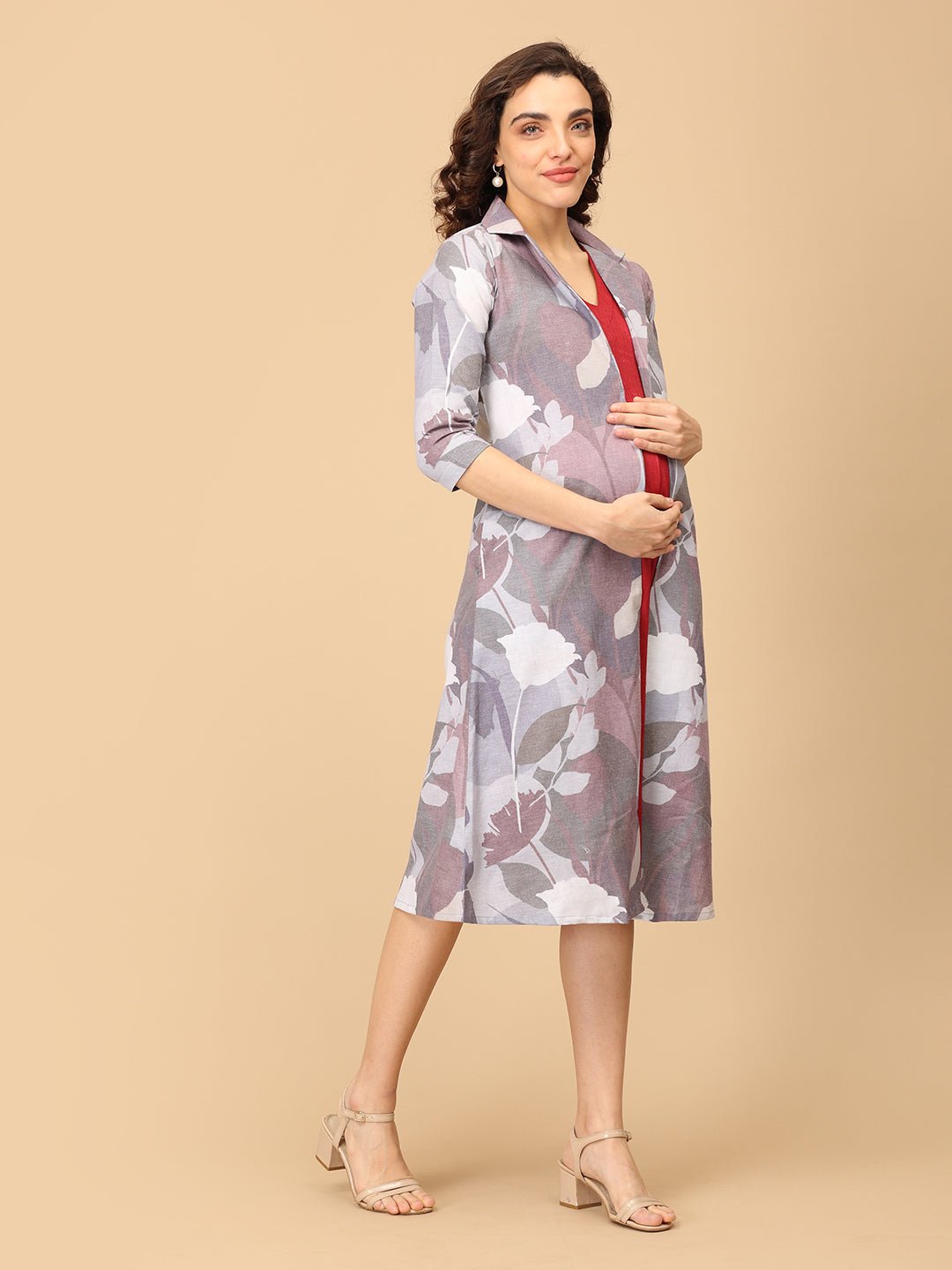  Red-y to Rule Maternity and Nursing Shacket Dress Multi