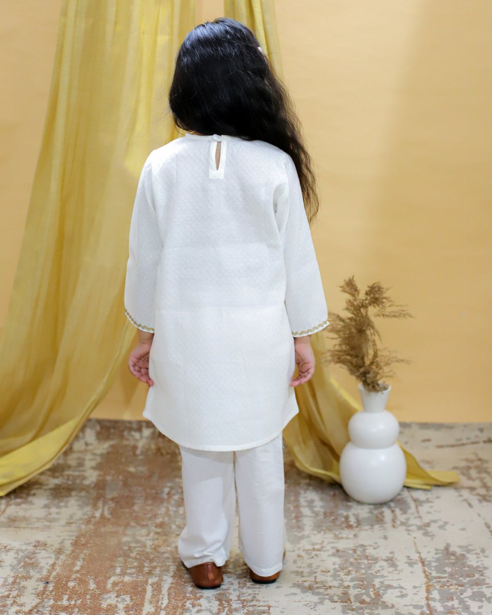 Regal White Girls Kurta Pajama Set