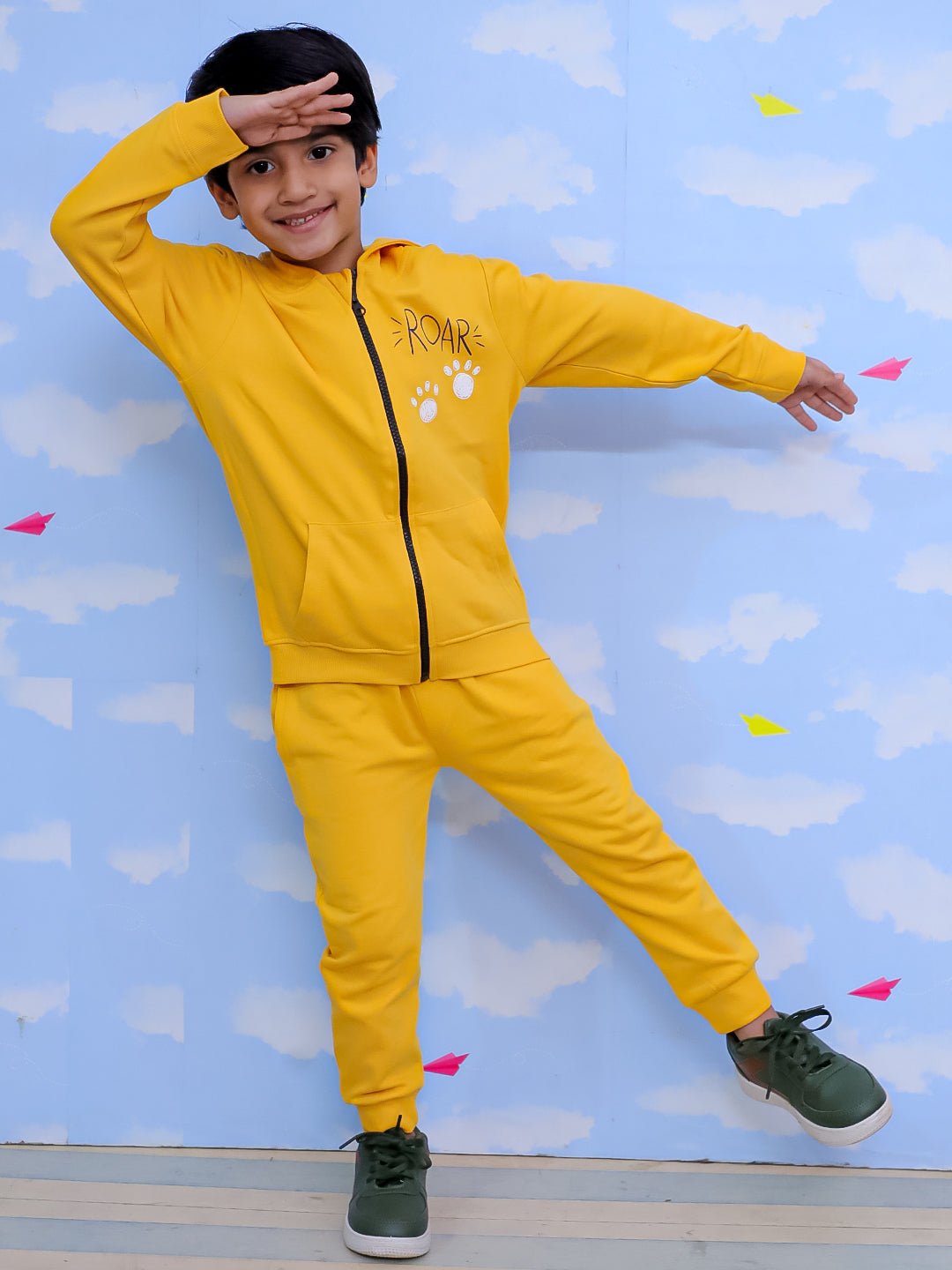  Roar Zipper Jacket Yellow Sweatpants Kids Winter Set