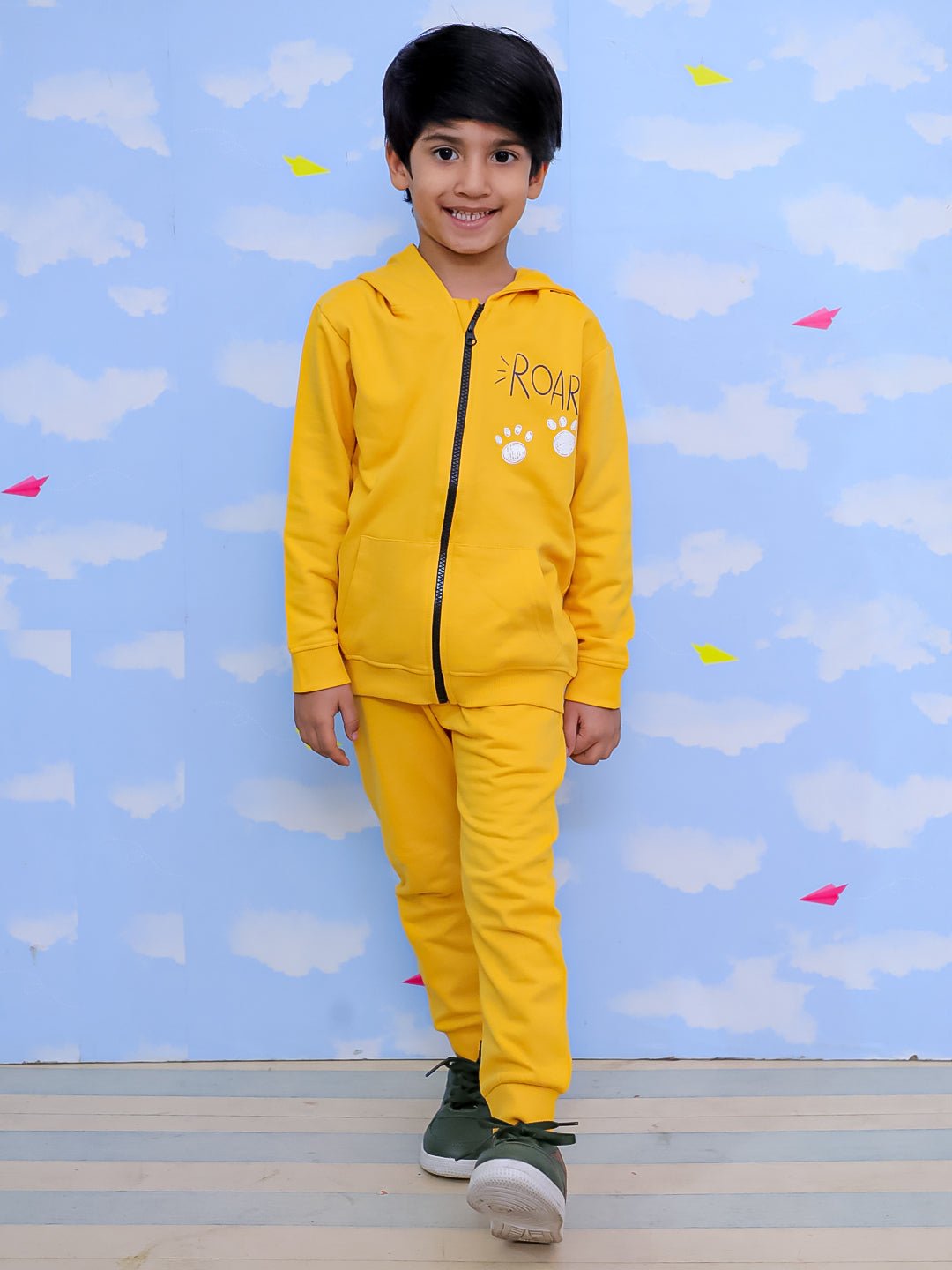  Roar Zipper Jacket Yellow Sweatpants Kids Winter Set