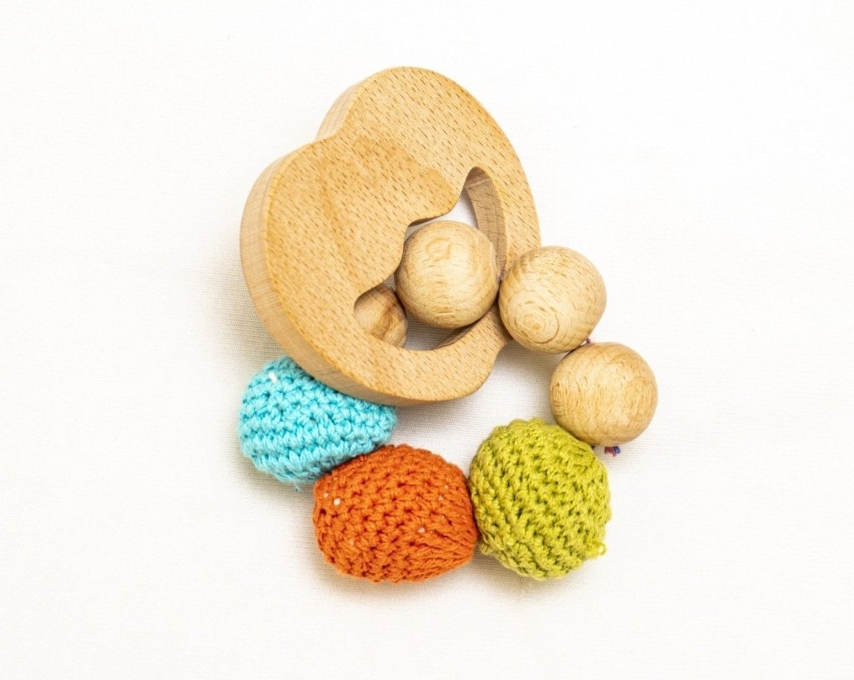 Rocking Potato Apple Crochet Beech Wood Rattle Cum Teether For Babies