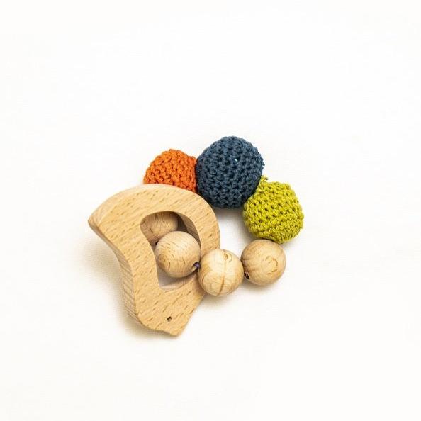 Rocking Potato Bird Crochet Beech Wood Rattle Cum Teether For Babies