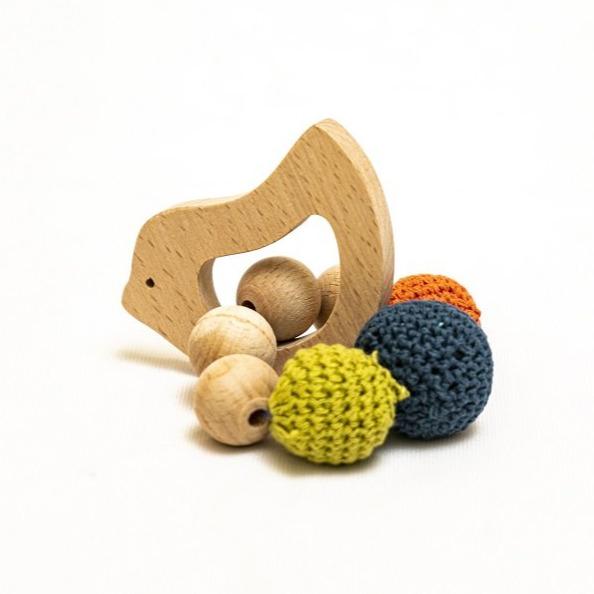 Rocking Potato Bird Crochet Beech Wood Rattle Cum Teether For Babies