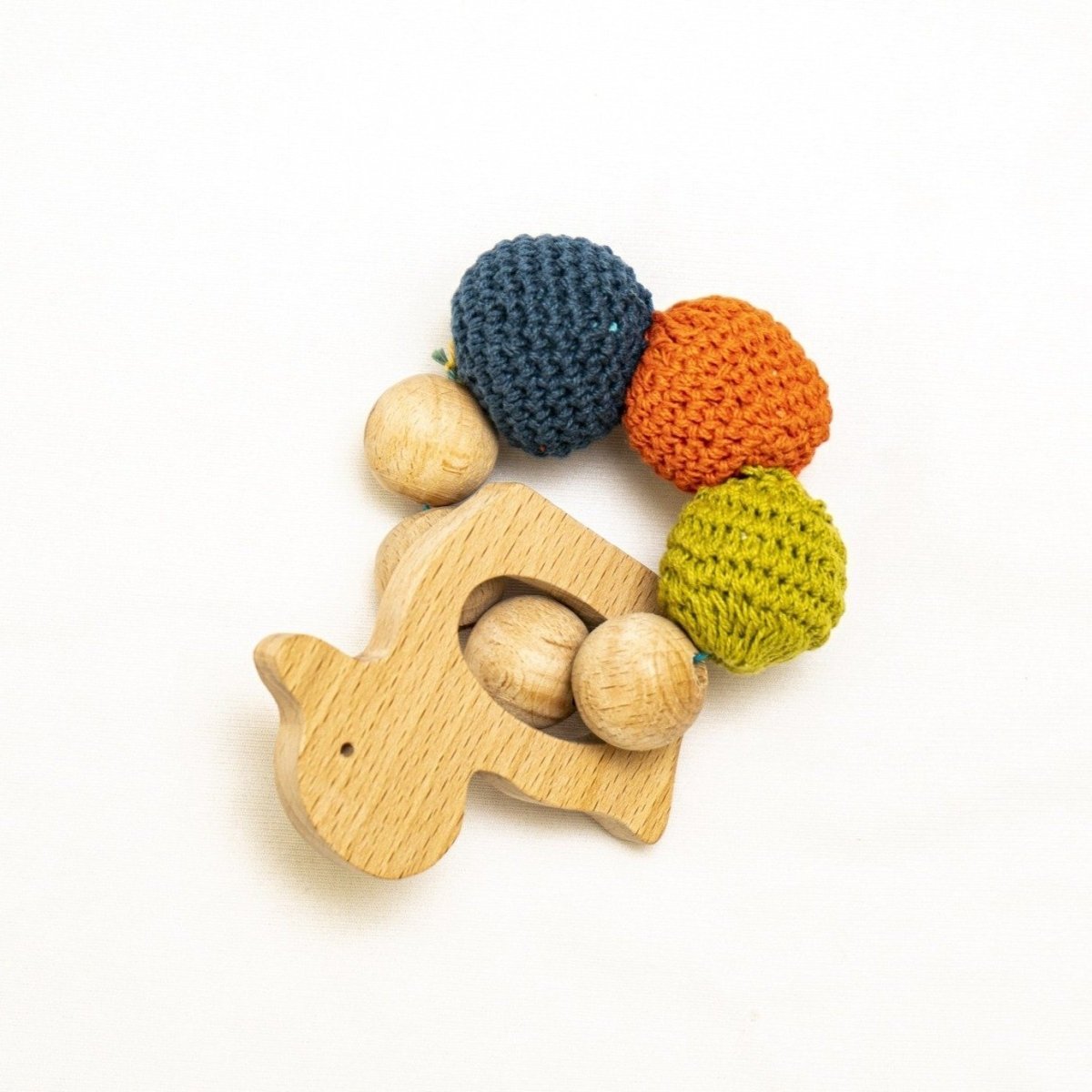 Rocking Potato Duck Natural Beech Wood Crochet Rattle Teether For Babies