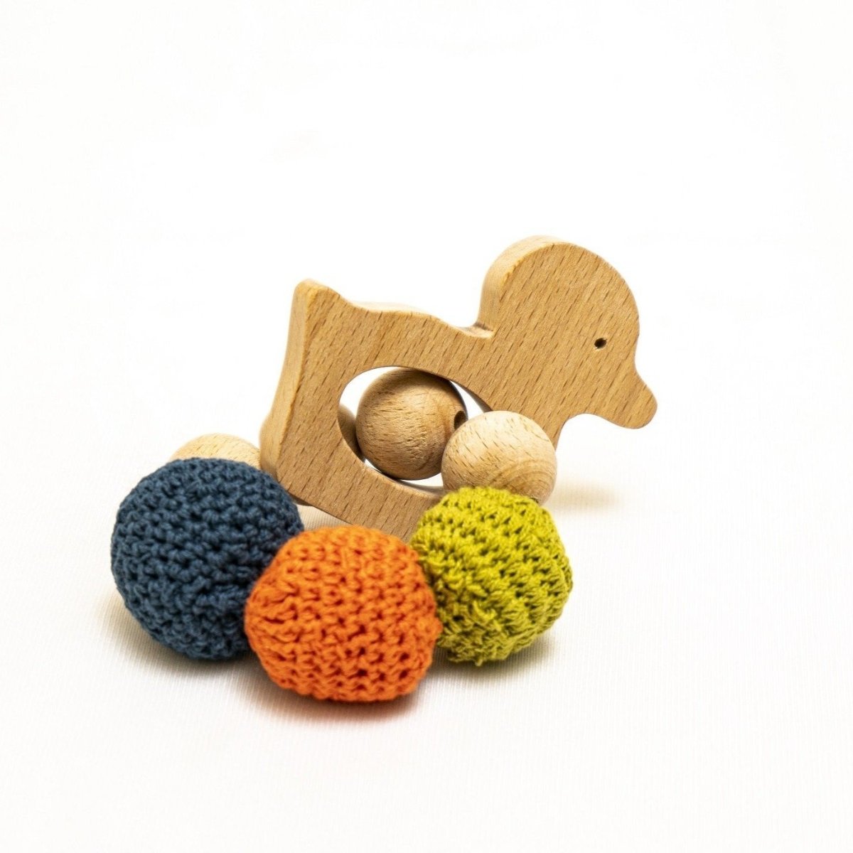 Rocking Potato Duck Natural Beech Wood Crochet Rattle Teether For Babies