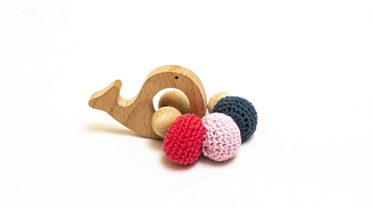 Rocking Potato Fish Crochet Beech Wood Rattle Cum Teether For Babies