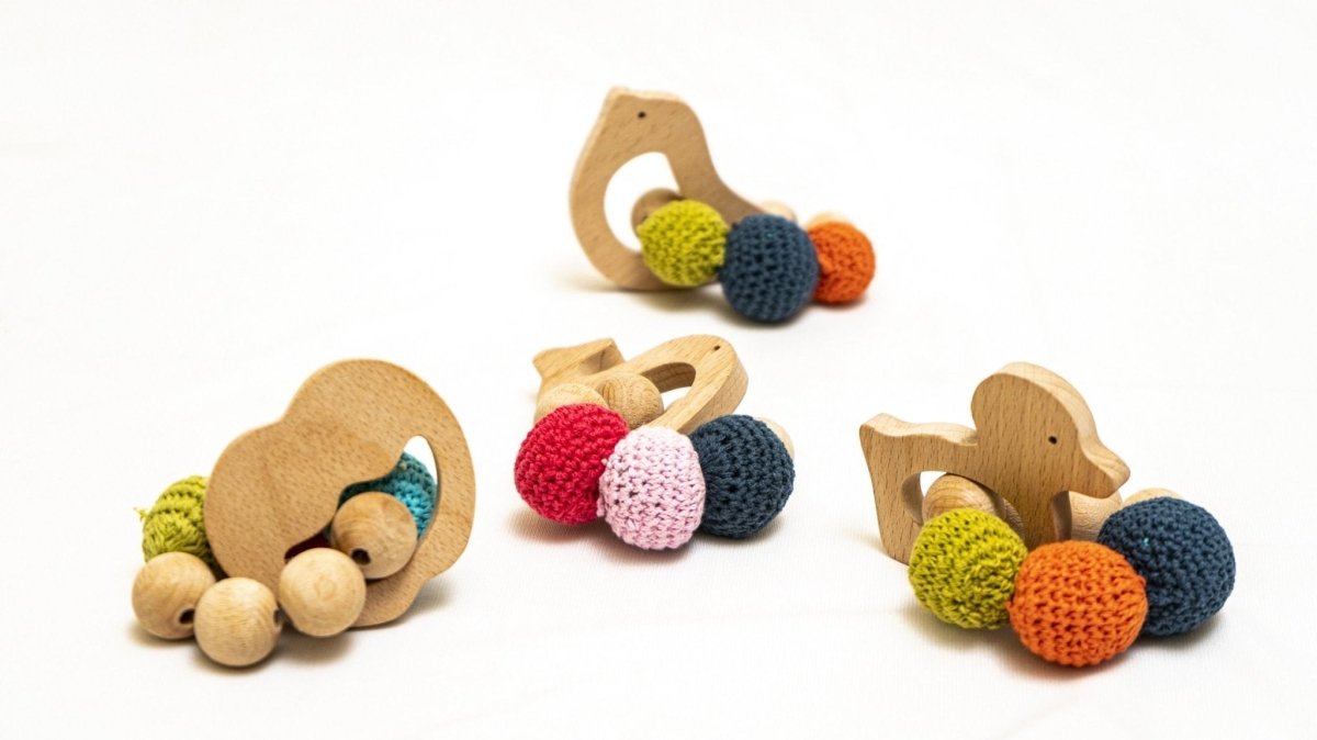 Rocking Potato Fish Crochet Beech Wood Rattle Cum Teether For Babies