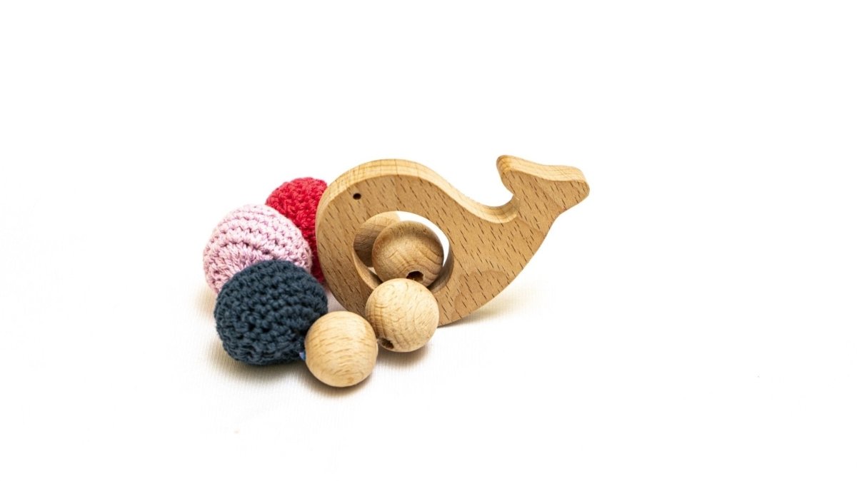 Rocking Potato Fish Crochet Beech Wood Rattle Cum Teether For Babies