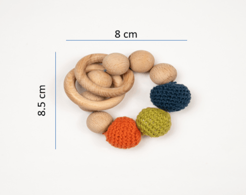 Rocking Potato Wooden Rattle Cum Teether With Crochet Balls For Babies