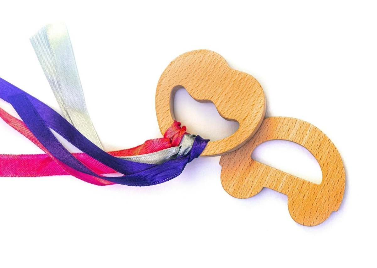 Apple & Car Natural Beech Wood Teether For Babies