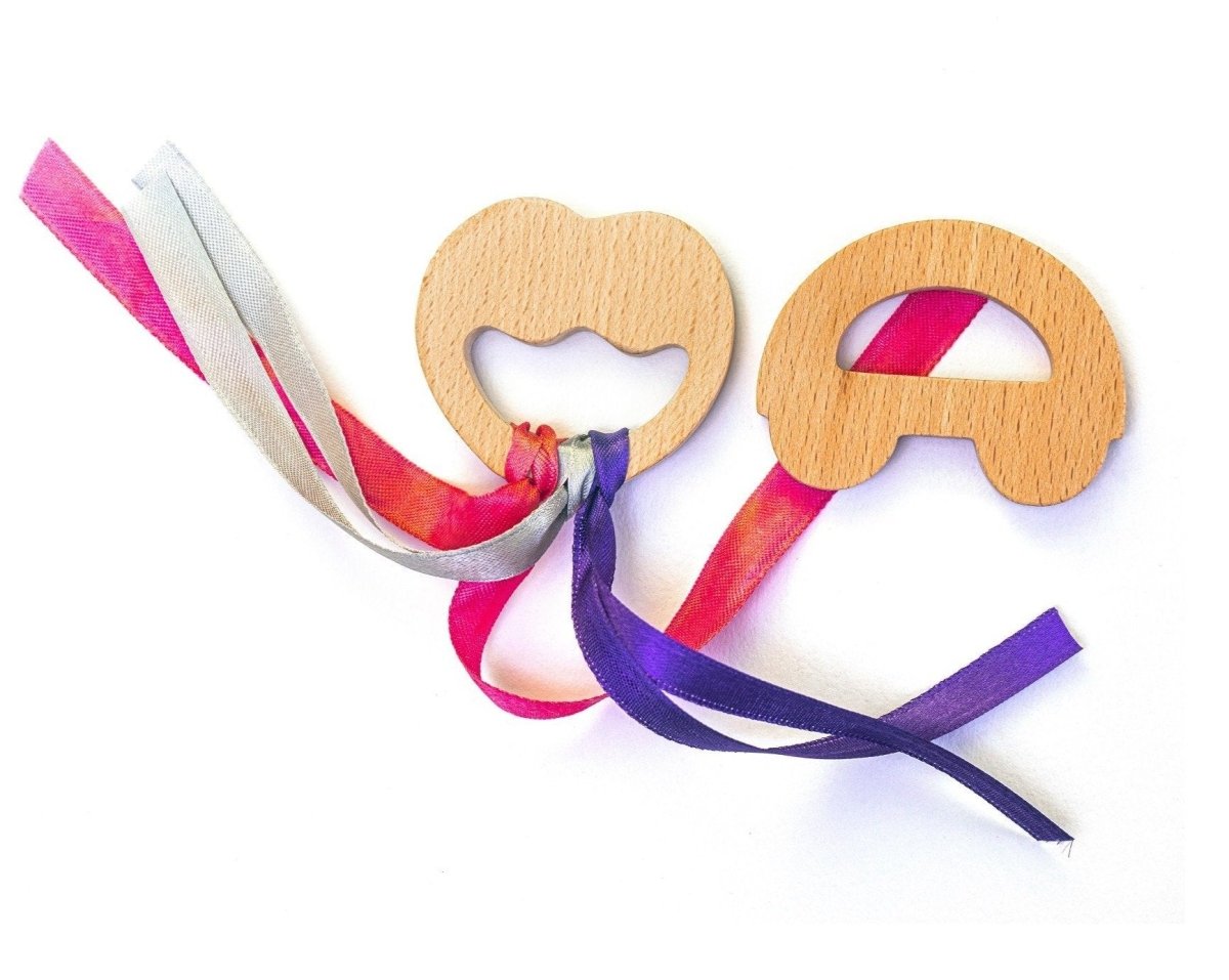 Apple & Car Natural Beech Wood Teether For Babies
