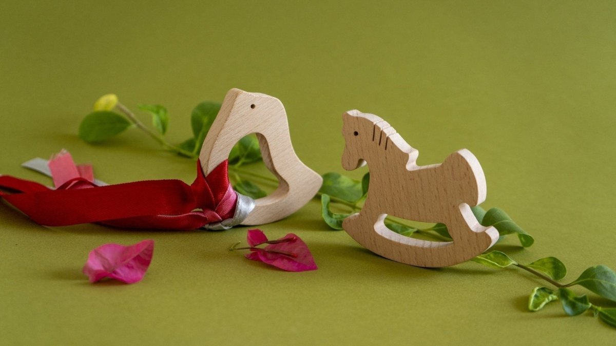 Rocking Potato Bird & Horse Crochet Beech Wood Rattle Cum Teether For Babies