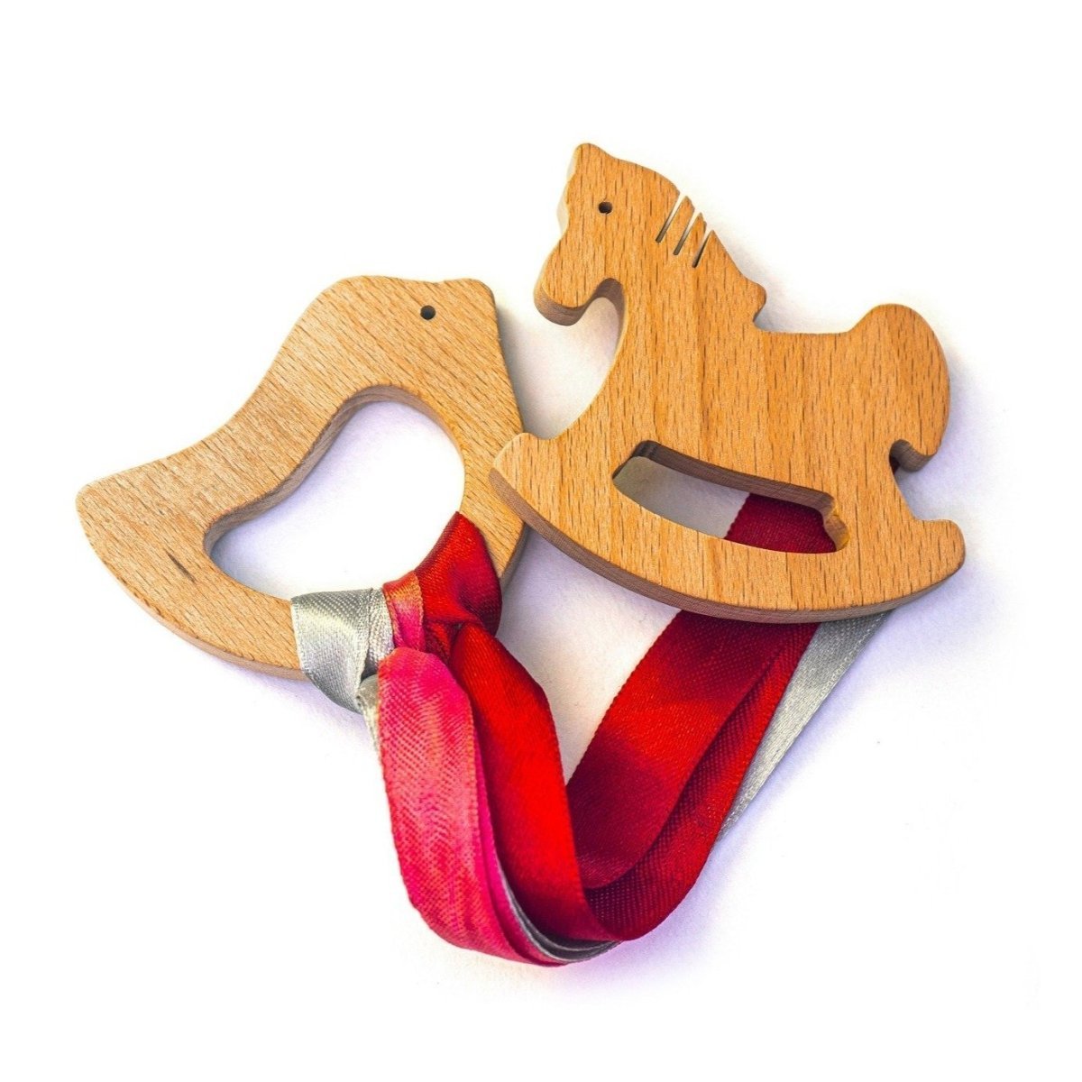 Rocking Potato Bird & Horse Crochet Beech Wood Rattle Cum Teether For Babies