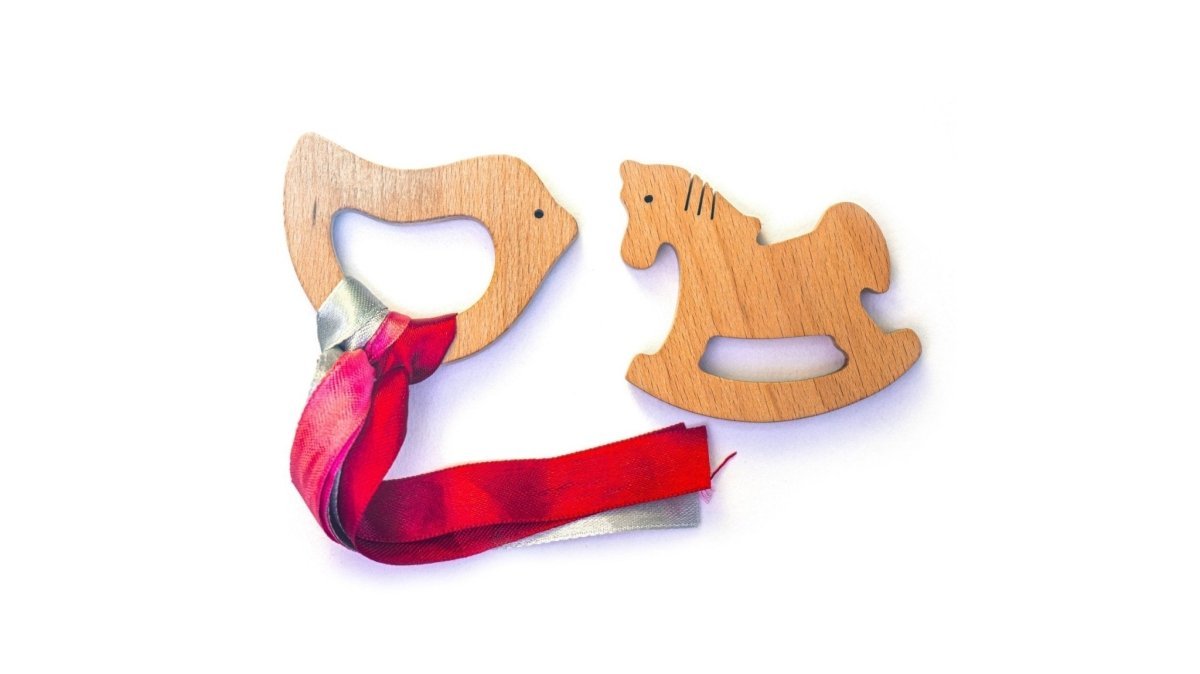 Rocking Potato Bird & Horse Crochet Beech Wood Rattle Cum Teether For Babies