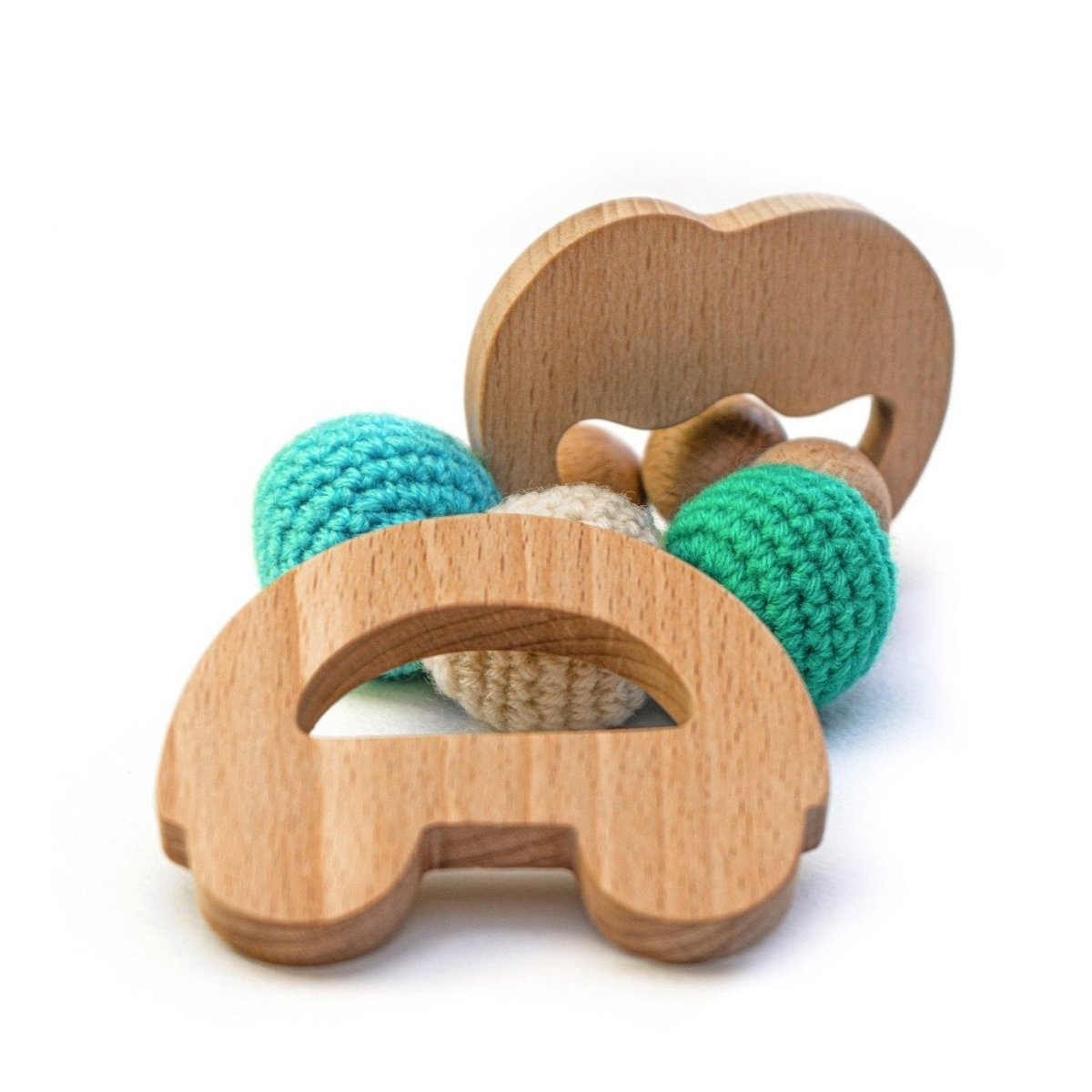 Apple & Car Wooden Teether Cum Rattle For Babies