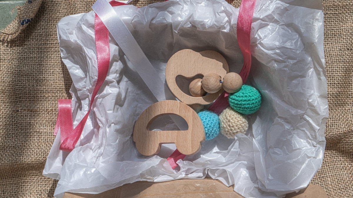 Apple & Car Wooden Teether Cum Rattle For Babies