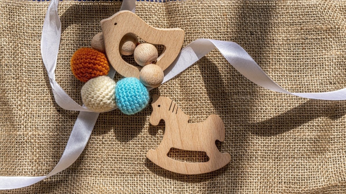 Rocking Potato Bird & Horse Crochet Beech Wood Rattle Cum Teether For Babies