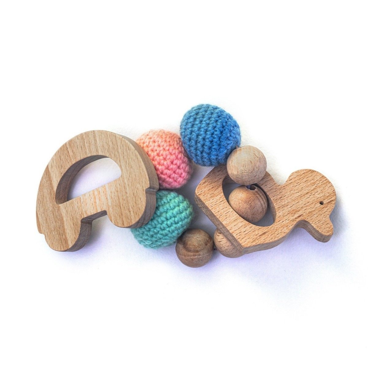 Rocking Potato Duck & Car Crochet Beech Wood Rattle Cum Teether For Babies