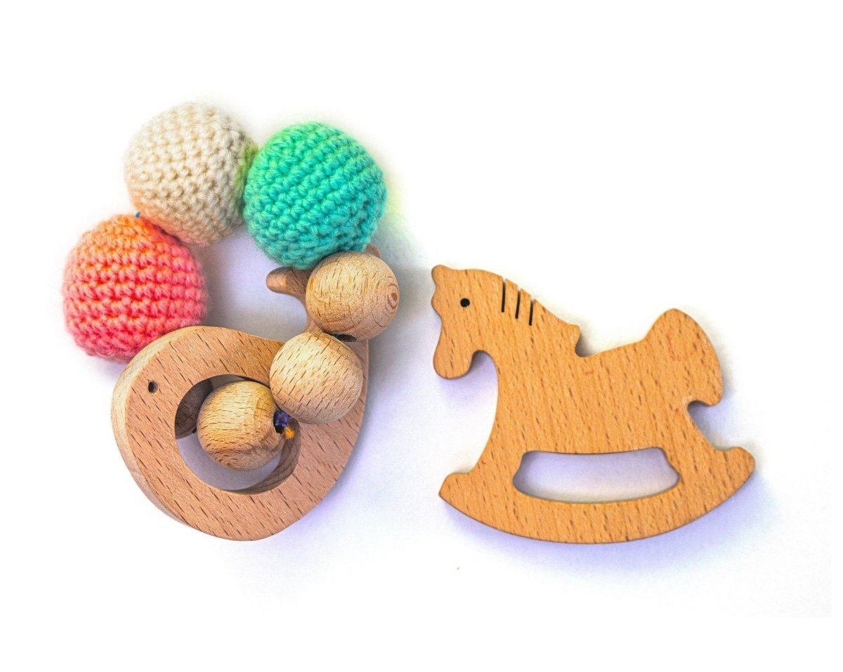 Rocking Potato Fish & Horse Beech Wood Rattle Cum Teether For Babies