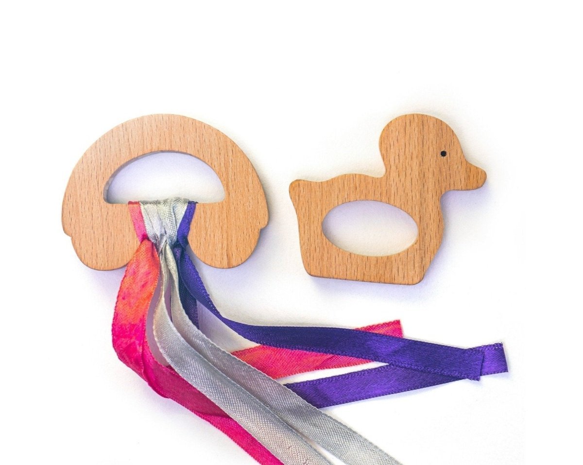 Rocking Potato Duck & Car Crochet Beech Wood Rattle Cum Teether For Babies