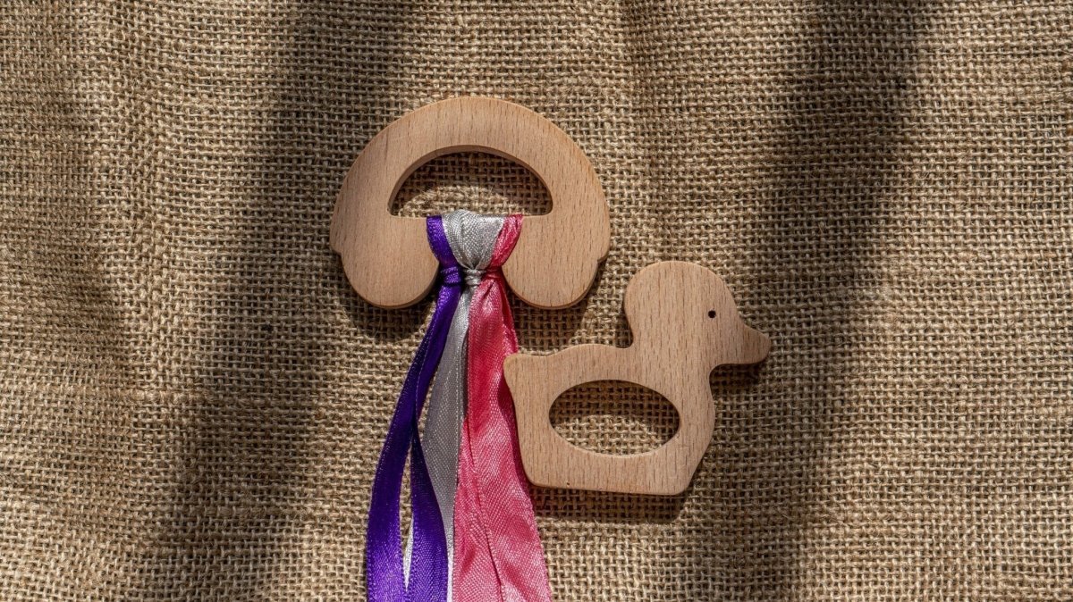 Rocking Potato Duck & Car Crochet Beech Wood Rattle Cum Teether For Babies
