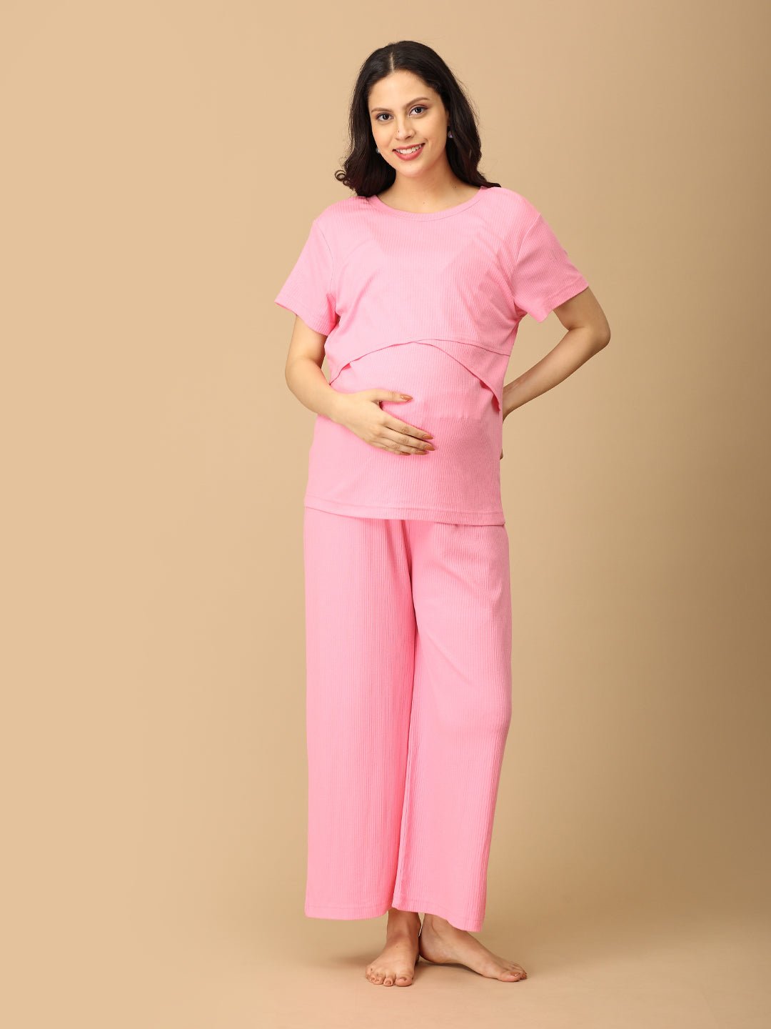  Rosé All Day Maternity and Nursing Nightwear Set Pink