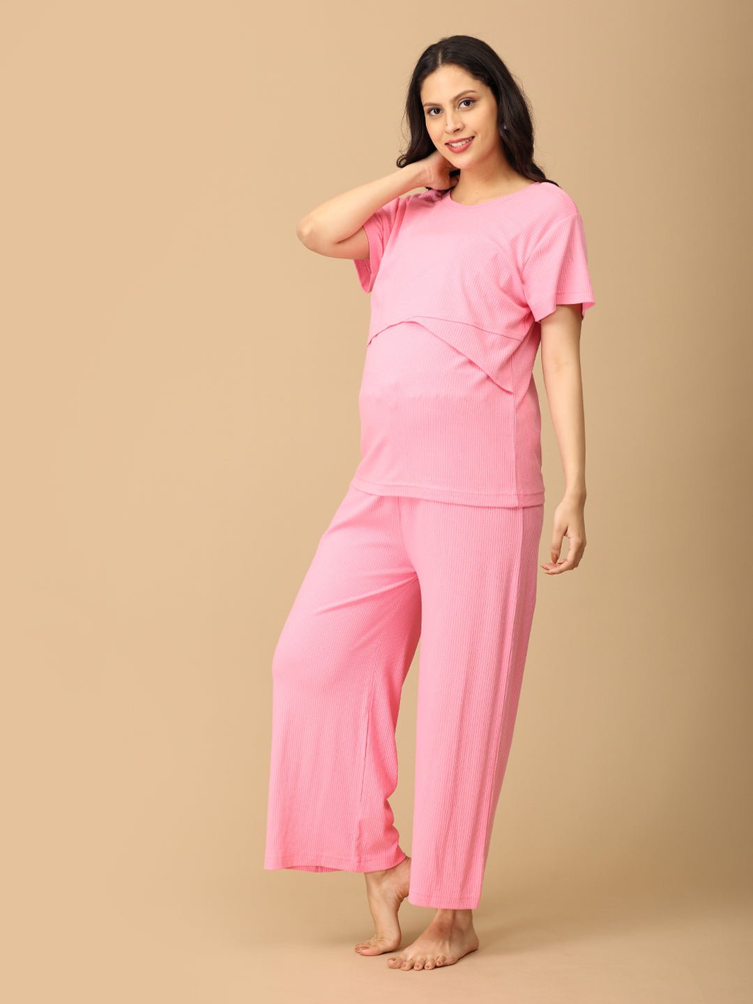  Rosé All Day Maternity and Nursing Nightwear Set Pink