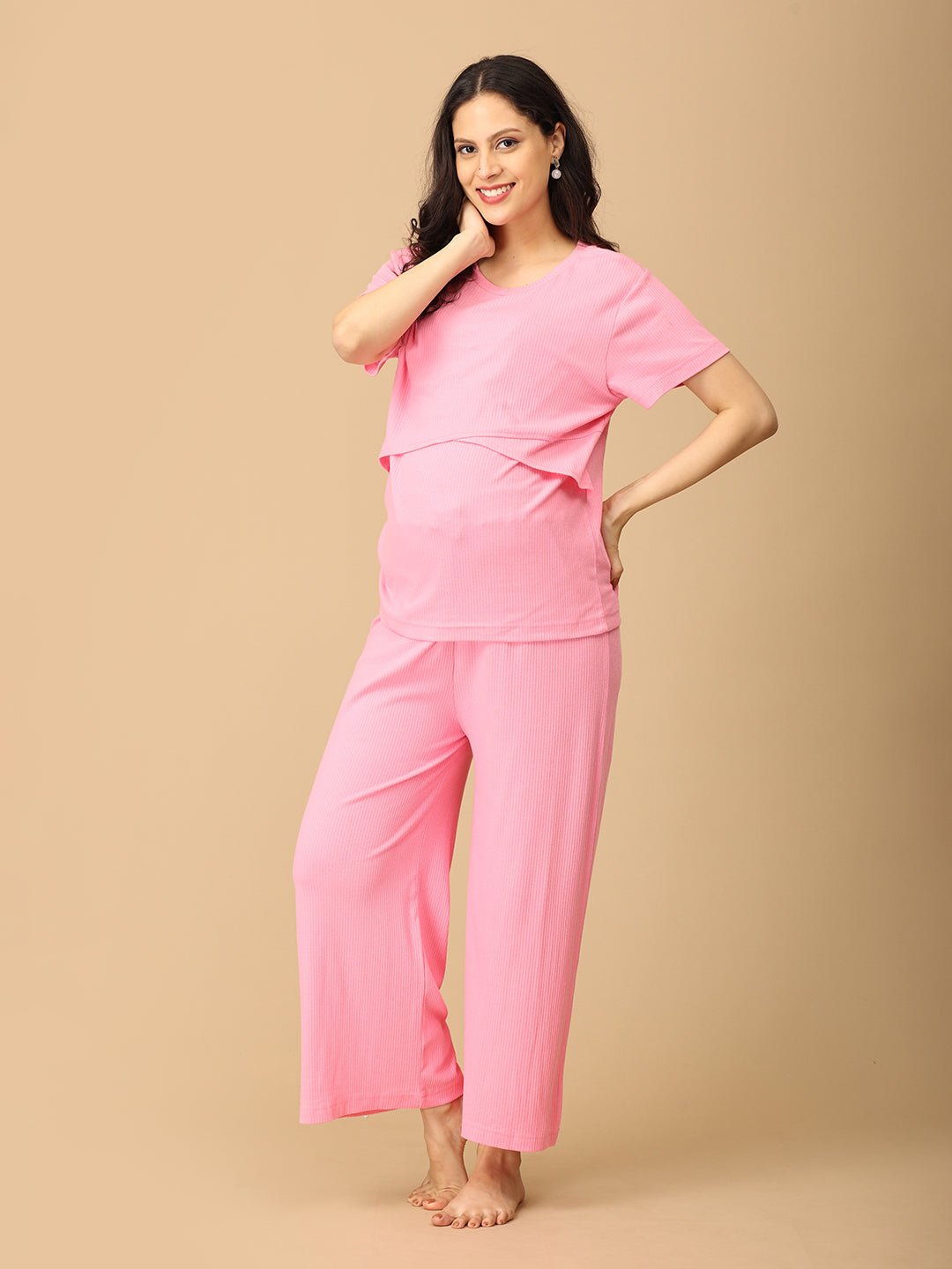  Rosé All Day Maternity and Nursing Nightwear Set Pink
